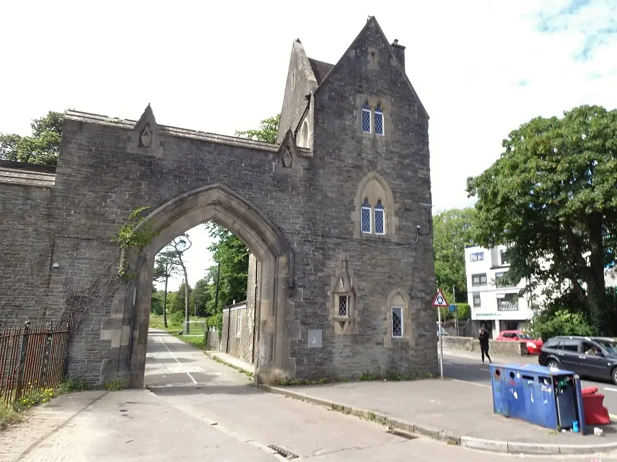 Stone park gate and Brynmill Lodge at Singleton Park