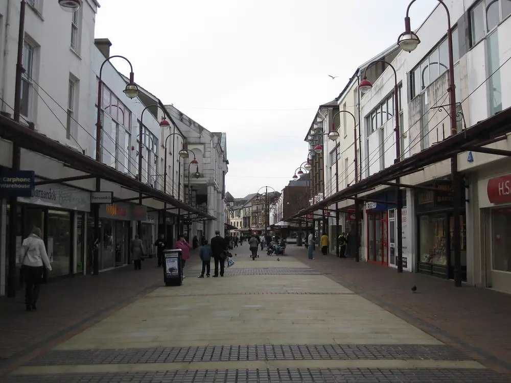 Pedestrian shopping street in Llanelli town centre